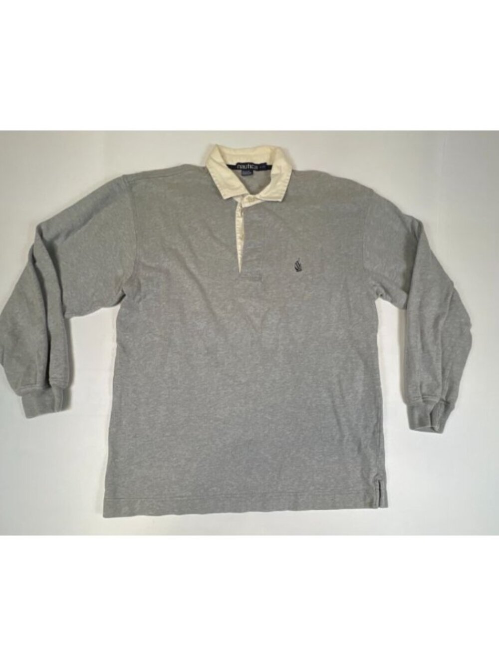 Nautica Men's L/G Gray Long Sleeve Rugby Shirt Cotton Polo Style Shirt